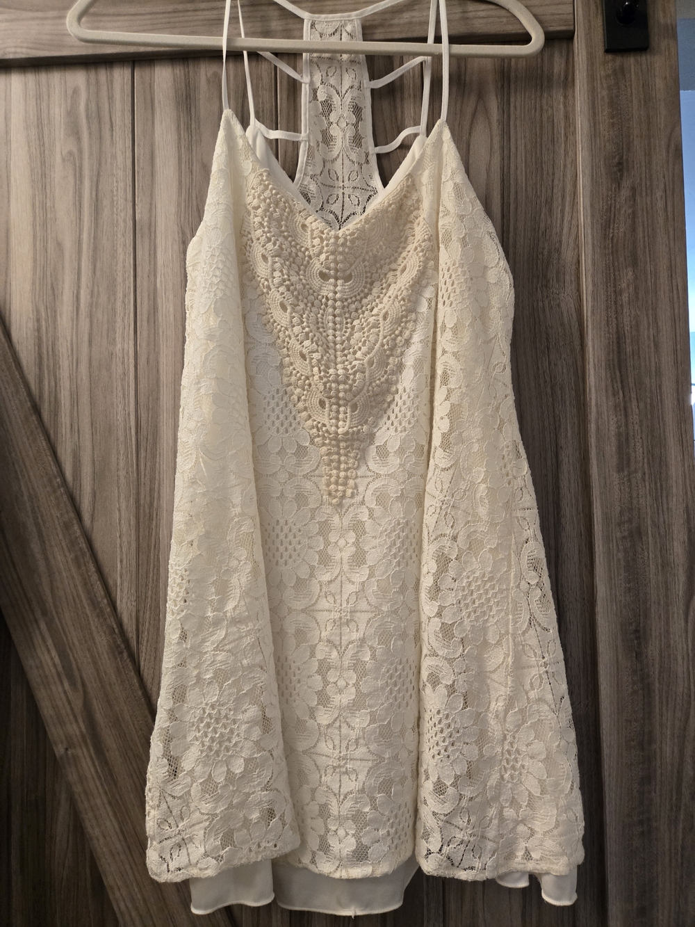 Speechless Unique Cream Lace V-Neck Racer Back Tunic/mini Dress with Crochet
